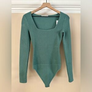 Abercrombie & Fitch Long Sleeve Rib-Knit Ottoman Square Neck Bodysuit | XS | NWT